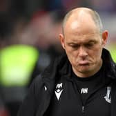 STOKE ON TRENT, ENGLAND - APRIL 15: Alex Neil Stoke City manager reacts during the Sky Bet Championship between Stoke City and West Bromwich Albion at Bet365 Stadium on April 15, 2023 in Stoke on Trent, England. (Photo by Graham Chadwick/Getty Images)