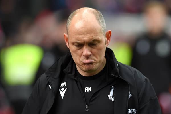STOKE ON TRENT, ENGLAND - APRIL 15: Alex Neil Stoke City manager reacts during the Sky Bet Championship between Stoke City and West Bromwich Albion at Bet365 Stadium on April 15, 2023 in Stoke on Trent, England. (Photo by Graham Chadwick/Getty Images)