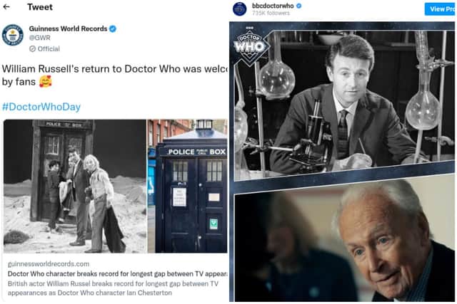 William Russell has earned a place in the Guinness Book of Records by returning to Dr Who after more than 57 years