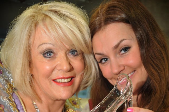 Sherrie Hewson was the fairy godmother in Cinderella at the Empire in 2013. Panto star Amy Thompson is pictured with her.
Sherrie was Lesley Meredith in the soap in the early 2000s.