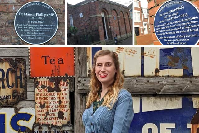 Kathrine Taylor and the three Sunderland locations she has spotlighted for their links to Wearside heroines.