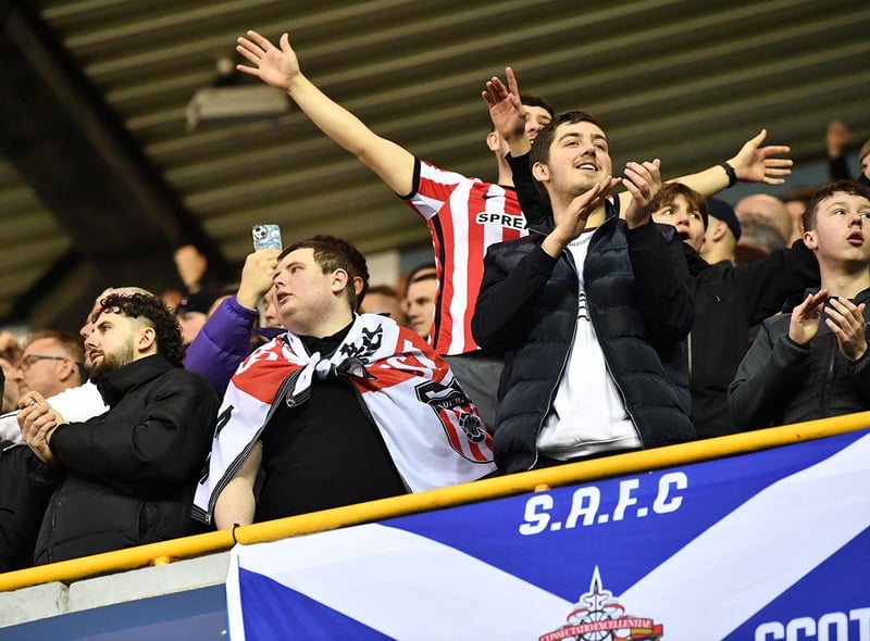 Sunderland fans photographed during the 1-1 draw away at Millwall in the Championship. Dennis Cirkin headed the Black Cats' equaliser after the home side took the lead.