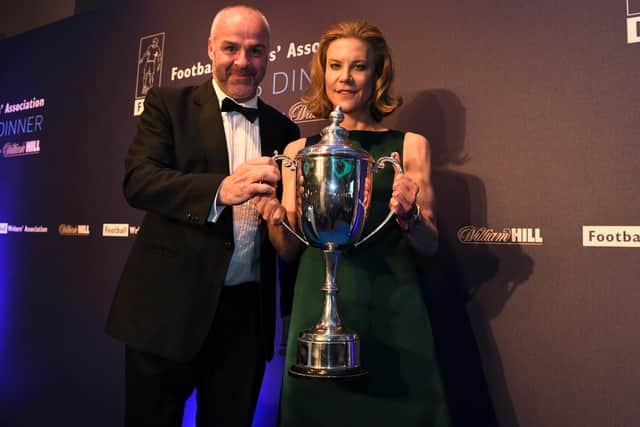 Amanda Staveley accepts the North East Football Writers' Association's player of the year award on behalf of Allan Saint-Maximin.