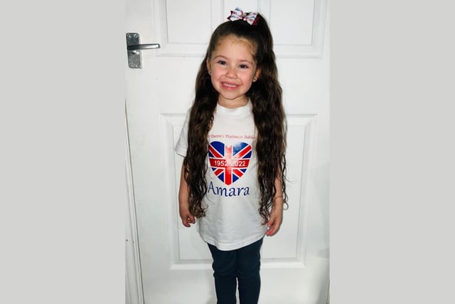 Amara, age 5, in her custom Jubilee t-shirt.