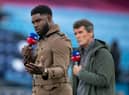 MANCHESTER, ENGLAND - JULY 02: Sky TV presenters Micah Richards and Roy Keane before the Premier League match between Manchester City and Liverpool FC at Etihad Stadium on July 2, 2020 in Manchester, United Kingdom. (Photo by Visionhaus)