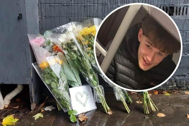Floral tributes left to Jack Woodley (inset) following his death.
