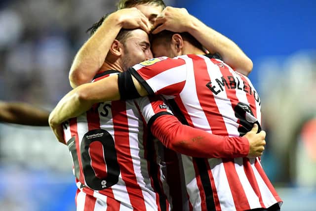 Sunderland celebrate scoring the Championship goal of the month at Reading