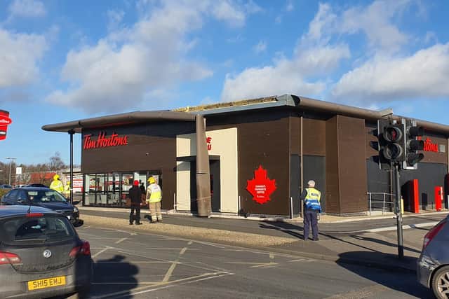 Storm Malik causes damage to the roof of Tim Hortons in Washington