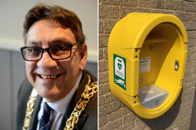 Mayor of Sunderland Councillor David Snowdon has condemned the damaged caused to an AED cabinet.