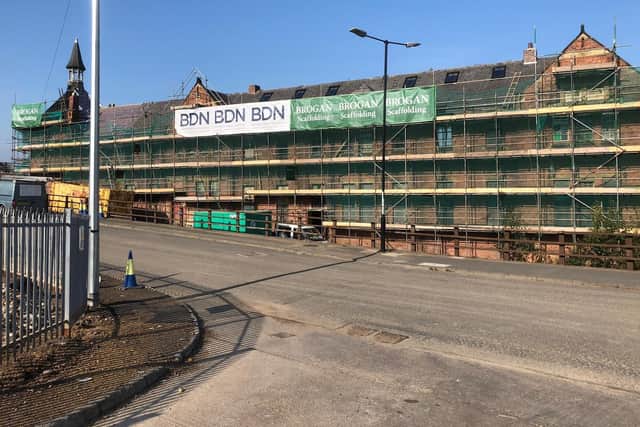 Scaffolding in place at the Simpson Street School building