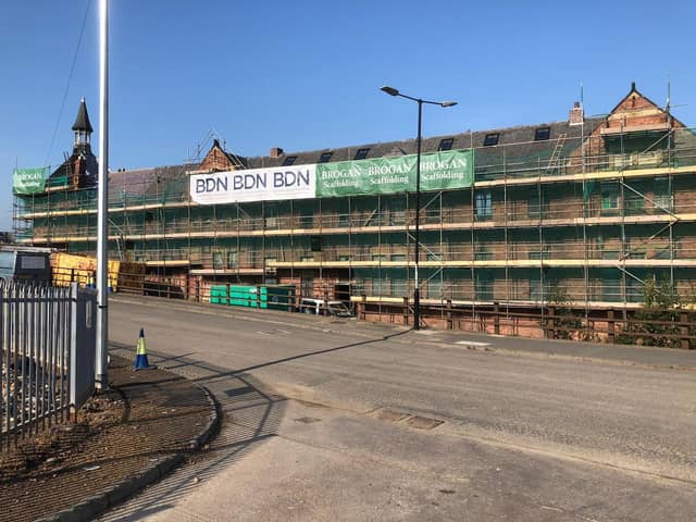 Scaffolding in place at the Simpson Street School building