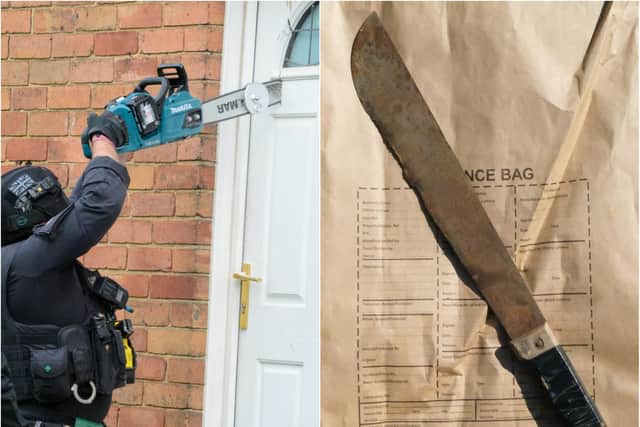 Police have seized a machete and a small amount of cannabis from various properties in Houghton.
