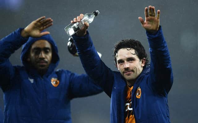 CARDIFF, WALES - NOVEMBER 24: George Honeyman of Hull City celebrates following the Sky Bet Championship match between Cardiff City and Hull City at the Cardiff City Stadium on November 24, 2021 in Cardiff, Wales. (Photo by Harry Trump/Getty Images)