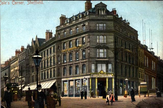 The original Cole Brothers Department Store on the corner of Fargate and Church Street, c 1900