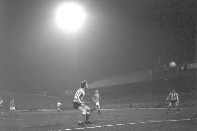 Mickey Horswill in action in the FA Cup fifth round replay against Manchester City in 1973.