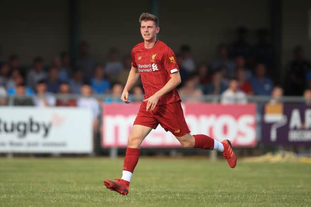 RUGBY, ENGLAND - JULY 24: Tony Gallacher of Liverpool during the Pre-Season Friendly match between Coventry City and Liverpool U23 at Butlin Road on July 24, 2019 in Rugby, England.  (Photo by Marc Atkins/Getty Images)