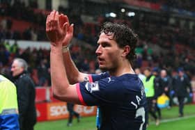 Daryl Janmaat of Newcastle United acknowledges the fans after the Barclays Premier League match between Stoke City and Newcastle United at the Britannia Stadium on March 2, 2016 in Stoke on Trent, England.  (Photo by Alex Livesey/Getty Images)