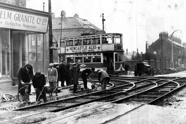 Tram lines were being renewed at the junction of Gladstone Street and Roker Avenue in this photo.