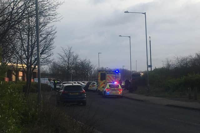 Emergency services at the scene of the crash on Timber Beach Road in Sunderland.