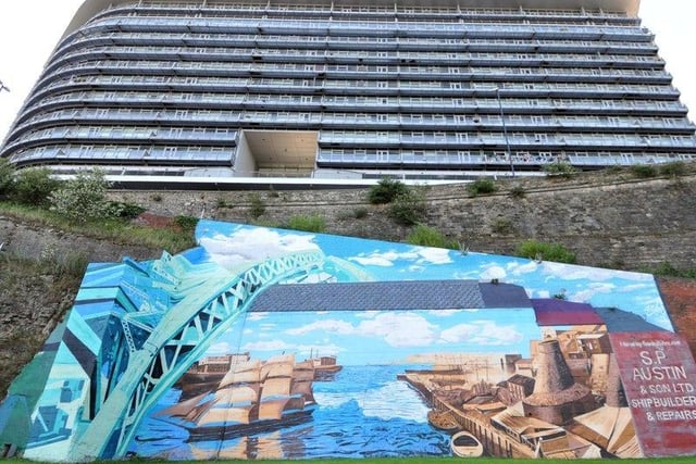 This huge mural honours the shipyards which once lined the banks of the River Wear.