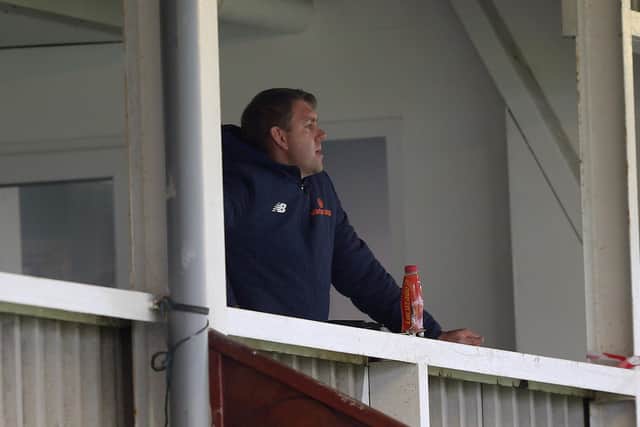 Hartlepool United manager Dave Challinor during the Vanarama National League match between Hartlepool United and Aldershot Town at Victoria Park, Hartlepool on Saturday 3rd October 2020. (Credit: Christopher Booth | MI News)
