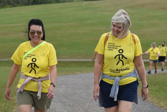 Joanna Thompson and Tracey Mooney lead the way on the Active Sunderland BIG Walk.