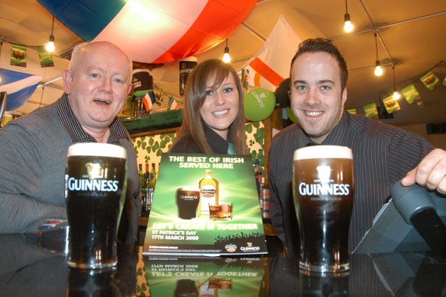 Paddy Whacks staff Seamus Whelan, Sarah Gallant and Andrew Golding were looking forward to St Patrick's Day in 2009.