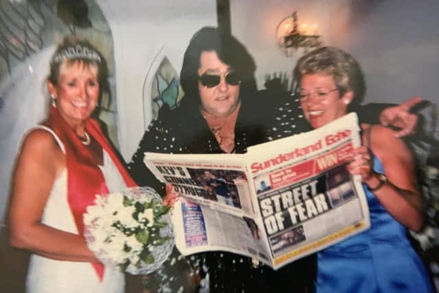 Anne, left, and sister Teresa take the Echo to meet Elvis in Las Vegas in 2000.