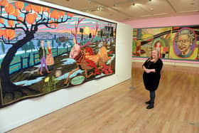The Vanity of Small Differences exhibition by Grayson Perry at Sunderland Museum and Winter Gardens. Exhibitions collections and archive manager Jo Cunningham.