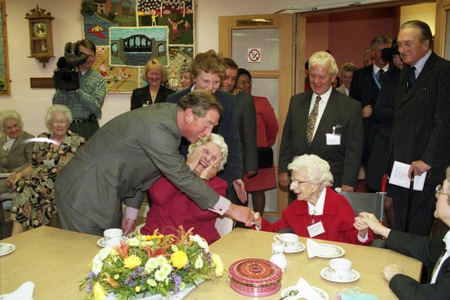 Prince Charles was pictured shaking hands with Sunderland's oldest citizen Dorothy Ovendon, aged 107 in 1998.