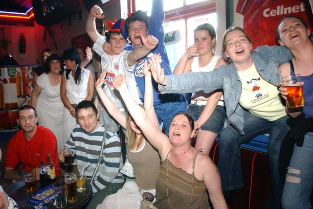 Pools fans at the Sports Bar to watch the play-off finals against Sheffield Wednesday. Are you pictured?