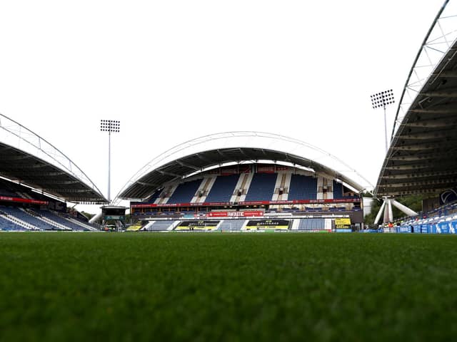 HUDDERSFIELD, ENGLAND - AUGUST 24: A general view of the John Smith’s Stadium before the Carabao Cup second round match between Huddersfield Town and Everton at John Smith’s Stadium on August 24, 2021 in Huddersfield, England. (Photo by George Wood/Getty Images)