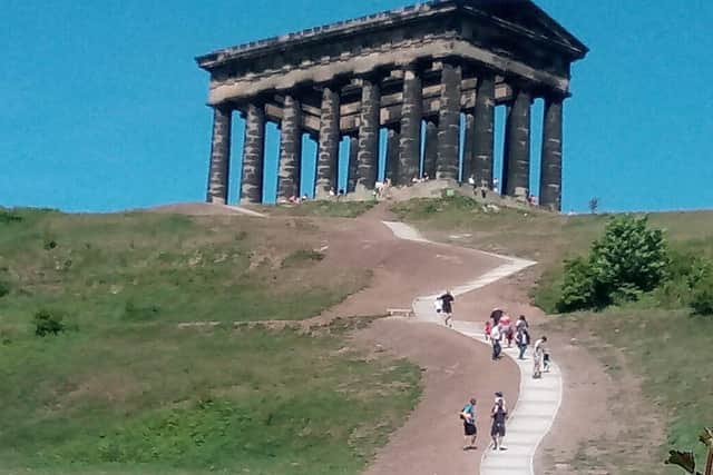 People flock to Penshaw Monument in Sunderland.