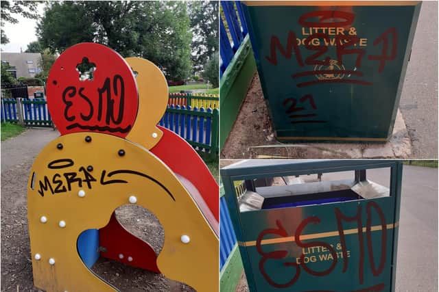 The graffiti was daubed over the children's play area in Roker Park, along with various spots on the Seaburn and Roker seafront.
