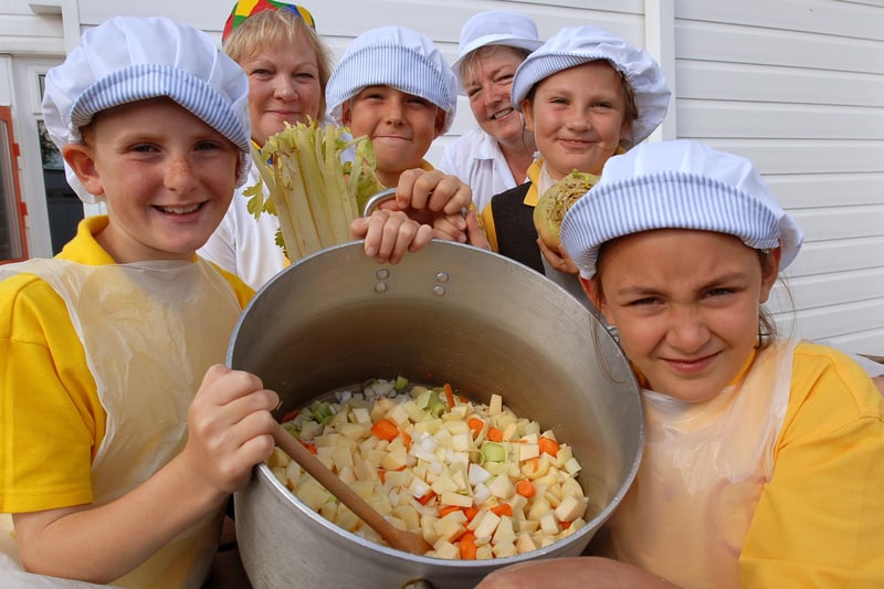 It's 2007 and these Jarrow Cross CofE Primary School pupils had every reason to smile after they grew their own vegetables for soup which was on the menu.