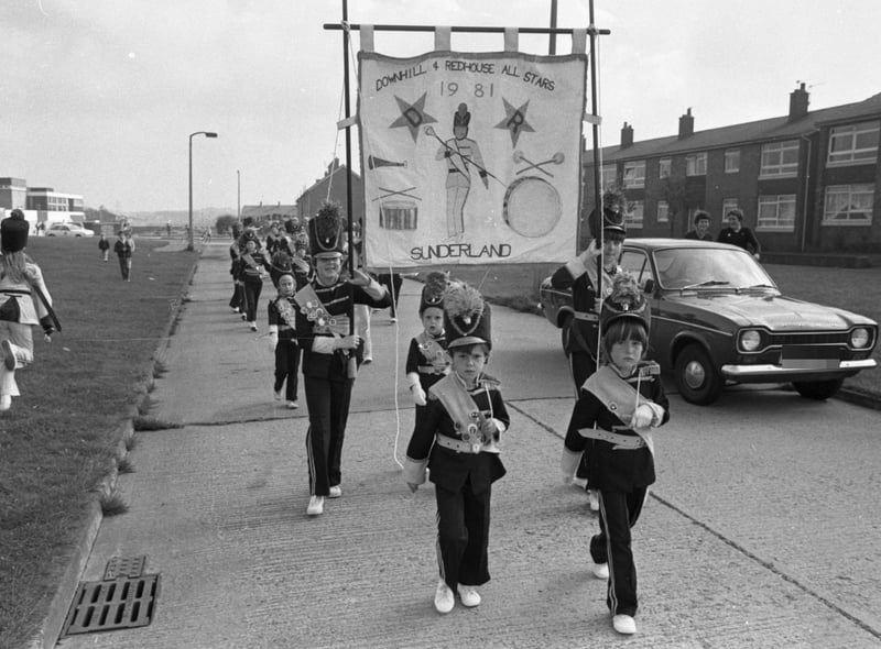 Downhill and Redhouse All Stars jazz band march through the streets 41 years ago.
