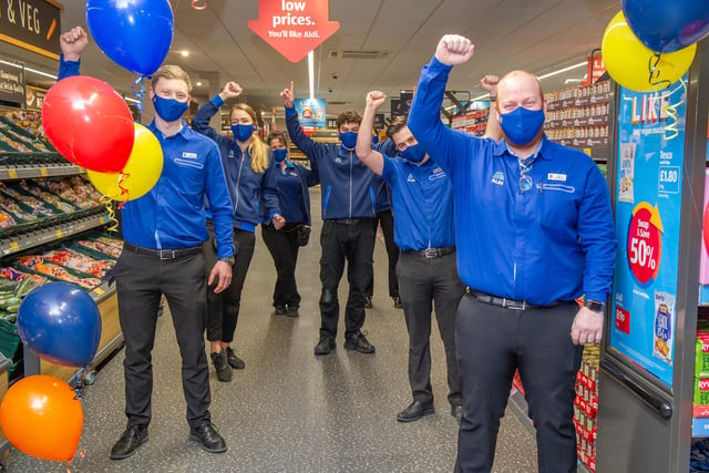 Store manager, Dan Lebas with his staff at the Aldi Store, Gamble Road, Portsmouth. Picture: Habibur Rahman