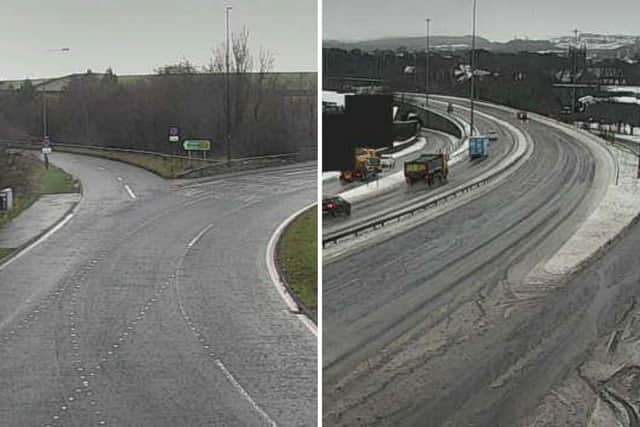 Pictures taken on Friday, January 8, show no snow at the A183/A19 roundabout whereas 10 minutes down the road on the A690 at Houghton Cut snow has is being cleared.