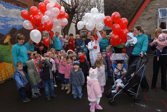 Children and staff at Fulwell Kindergarten had fun with Valentine's Day balloons in 2006.