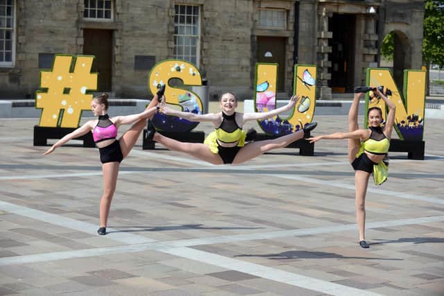 Kathleen Davis Stage School dancers at Keel Square as part of #SUN letters reveal.