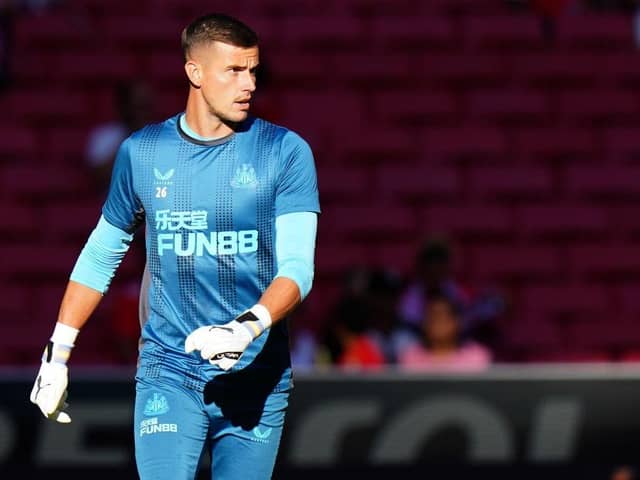 Karl Darlow of Newcastle United FC in action during the warm up before the start of the Eusebio Cup match between SL Benfica and Newcastle United at Estadio da Luz on July 26, 2022 in Lisbon, Portugal.  (Photo by Gualter Fatia/Getty Images)