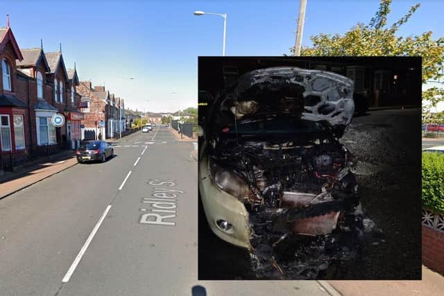 The arson attack took place on Ridely Street in Sunderland leaving one car totally destroyed. Image by Google Maps.