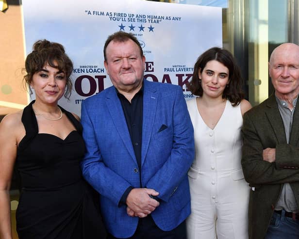 From left, The Old Oak cast members Claire Rodgerson, Dave Turner, Ebla Mari and writer Paul Laverty at the movie's premiere at the Durham Gala Theatre & Cinema. Picture by FRANK REID.