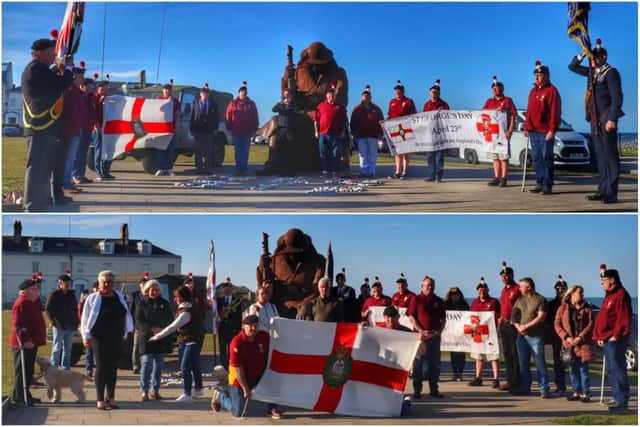 The Sunderland Branch of the Fusiliers Association and other supporters gathered next to Tommy to mark St George's Day and the founding of the regiment.