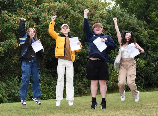 Students at Whitburn Church of England Academy have been celebrating the school's best ever set of externally examined GCSE results. (Lest to right) pupils Tyger Emms-Hobbins, Lewis Pounder, Joe Miller and Abbie Bryce.