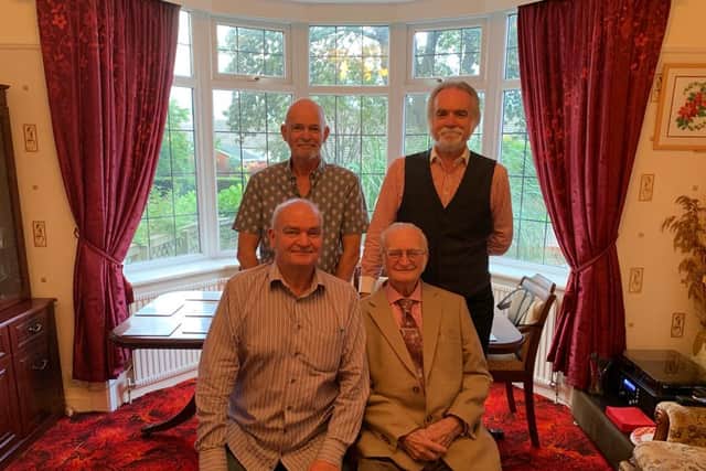 Harry Oxman, pictured with his sons, and who has shared his remarkable story of his life in the Second World War.