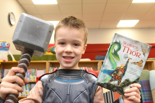 Fatfield Academy Inspires pupil Noah Banwell-Farrington, 5, dressed as Thor.