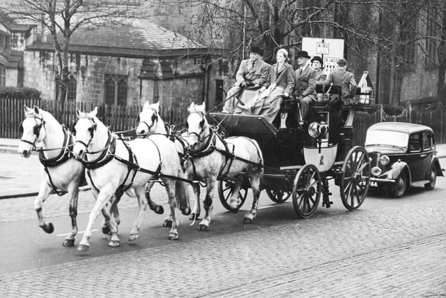 A rehearsal for the Coronation parade in Sunderland 70 years ago. Frank Nicholson, Vaux chairman, was driving the horses.
