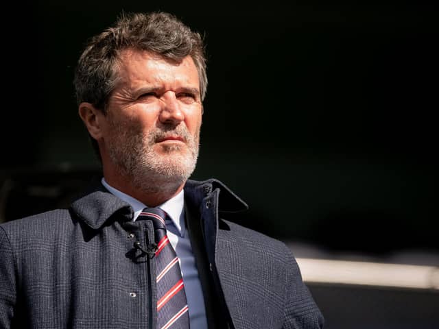 LONDON, ENGLAND - APRIL 11:   Roy Keane looks on prior to the Premier League match between Tottenham Hotspur and Manchester United at Tottenham Hotspur Stadium on April 11, 2021 in London, United Kingdom. Sporting stadiums around the UK remain under strict restrictions due to the Coronavirus Pandemic as Government social distancing laws prohibit fans inside venues resulting in games being played behind closed doors. (Photo by Ash Donelon/Manchester United via Getty Images)