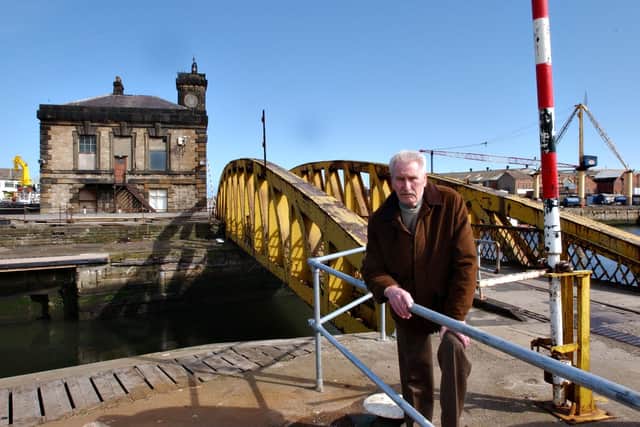 Jack pictured in 2004 beside the Gladstone Bridge. Jack had a huge knowledge of Sunderland's maritime history.